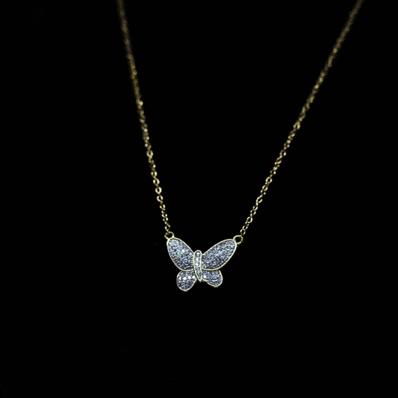 Jewelry - 18KT Gold Dipped White CZ Pave Butterfly Necklace